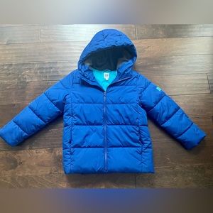 GAP kids puffer jacket size M 10-12, fleece hoodie, blue, like new